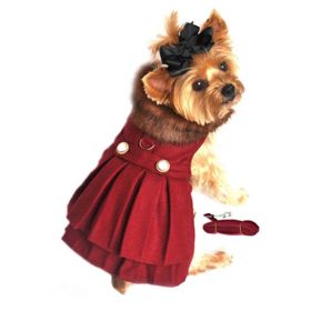 Wool Fur-Trimmed Dog Harness Coat by Doggie Design