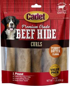 Cadet Premium Grade Beef Hide Chew Curls Peanut Butter Flavor (size: 1 lb)