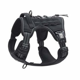 Tactical Dog Harness for Small Medium Dogs No Pull Adjustable Pet Harness Reflective K9 Working Training Easy Control Pet Vest Military Service Dog Ha (Color: black, size: L(Neck)