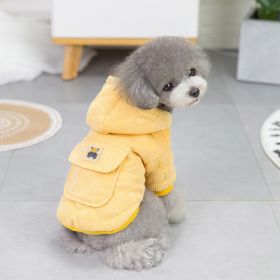 Dog warm clothing; Autumn and winter clothes New cotton padded clothes Teddy pet clothes Winter plush corduroy pull loop two leg cotton padded clothes (colour: Starter - Yellow, size: XXL)